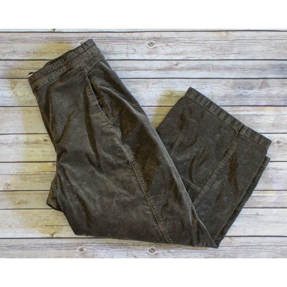 Pilcro Corduroy Pants Medium Green Pull On Wide Leg Cropped Elastic Waist